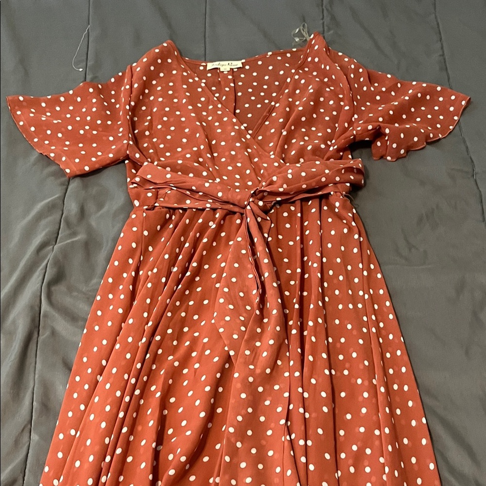 Chic Rust Polka Dot Maxi Dress